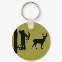 Bowhunter in Treestand Shooting Deer keychains