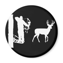 Bowhunter in Treestand Shooting Deer magnets