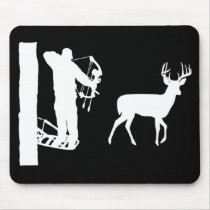 Bowhunter in Treestand Shooting Deer Mouse Pads