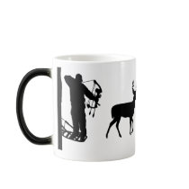 Bowhunter in Treestand Shooting Deer mugs