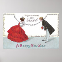 Bowing Ball Goers in Fancy Dress Print