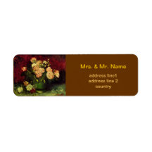 Bowl of Peonies and Rose,Vincent van Gogh.  World Return Address Label