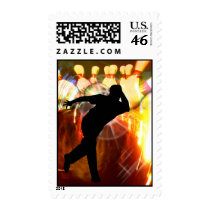 Bowler with Strike Explosion Postage Stamps