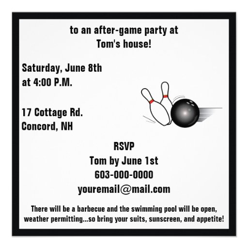 Bowling Ball and Pins After-Game Party Invite