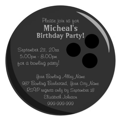 Bowling Ball Birthday Party Invitations (front side)