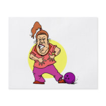 bowling ball crushing foot lady cartoon full color flyer
