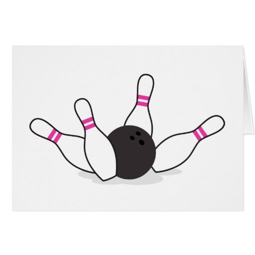 Bowling ball knocking down pins hot pink card Zazzle