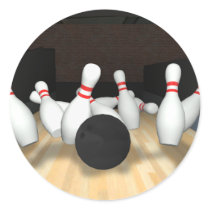 Bowling Ball & Pins: 3D Model: Round Stickers