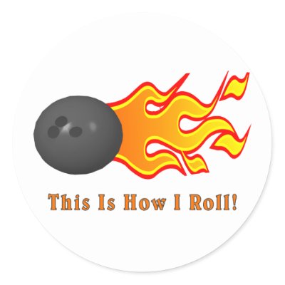 Bowling Ball With Flames Round Stickers