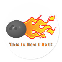 Bowling Ball With Flames Round Stickers
