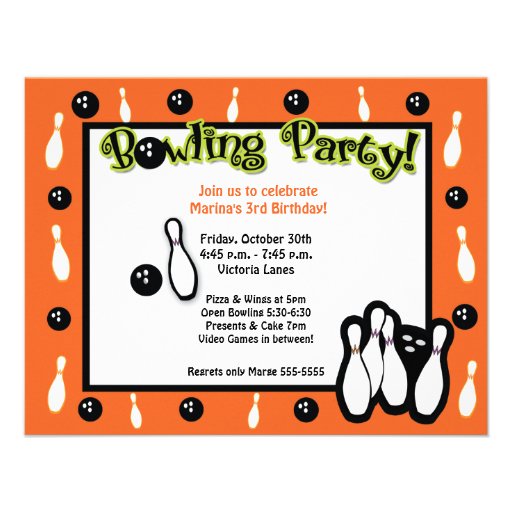 BOWLING BIRTHDAY PARTY Bowl Orange Custom Invitations