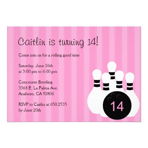 Bowling Birthday Party Invitation - Pink (front side)