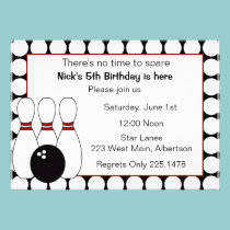 Bowling Birthday party invitation red and black invitations