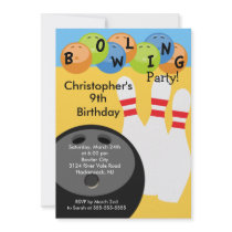 Bowling Birthday Party Invitation Retro