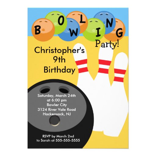 Bowling Birthday Party Invitation Retro