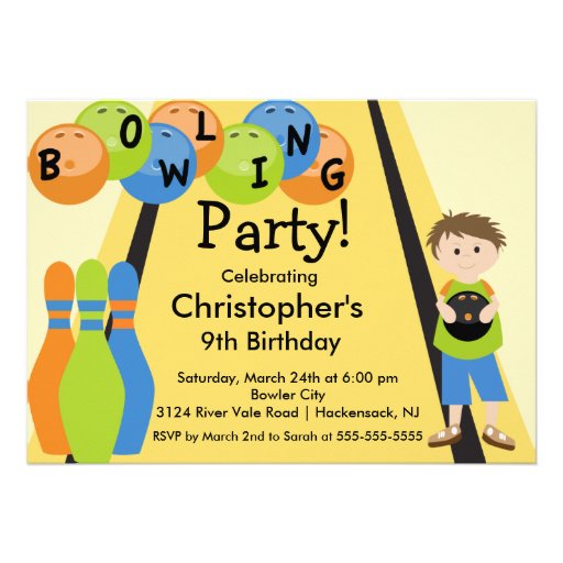 Bowling Birthday Party Invitation Retro Boy