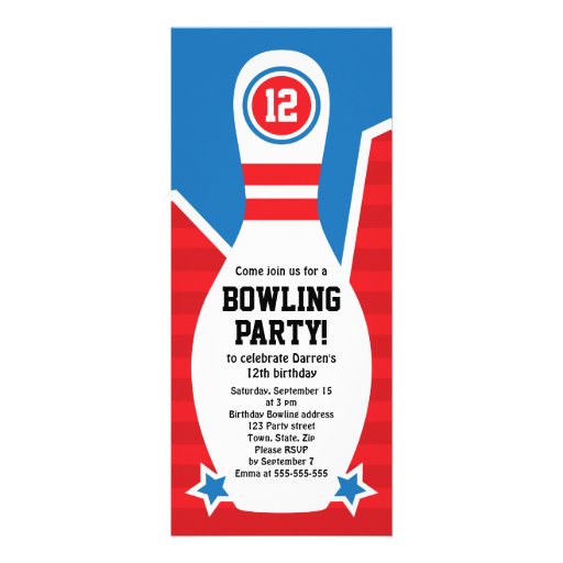 Bowling birthday party invitation with pin
