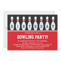 Bowling birthday party invitation with pins