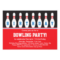 Bowling birthday party invitation with pins