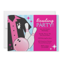 Bowling Birthday Party Invitations in pink