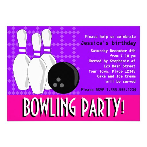 Bowling Birthday Party Invite - Pink and Purple