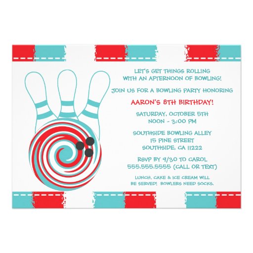 Bowling Birthday Party Invites / boy or girl