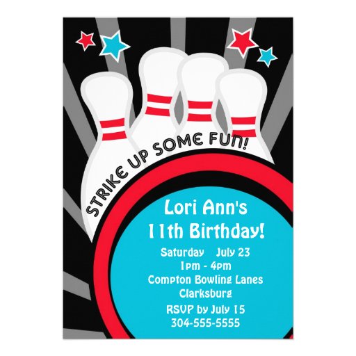 Bowling Birthday Party Personalized Invitations (front side)