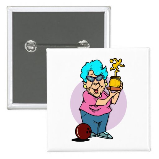 Bowling Champ Granny Cartoon Button Zazzle