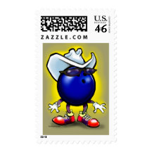 Bowling Cowboy Postage Stamp