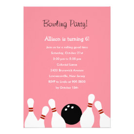 Bowling Fun Party Invitation (Pink) Custom Invitations