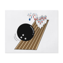 bowling humor pins running scared cartoon flyer design