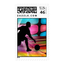 Bowling in a Neon Alley Postage Stamp
