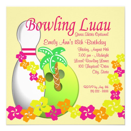 Bowling Luau Personalized Announcements (front side)