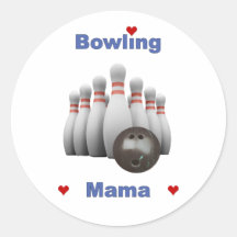 Bowling Mama Hearts Round Stickers