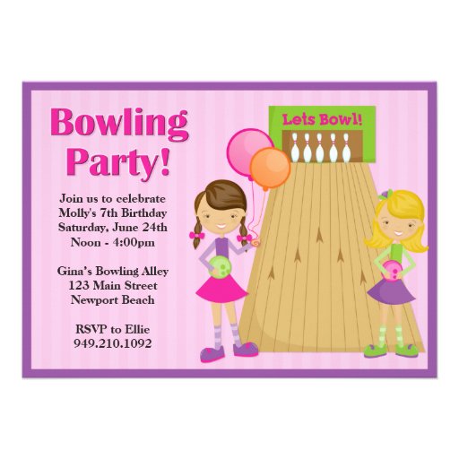 Bowling Party Birthday Invitation for Girl