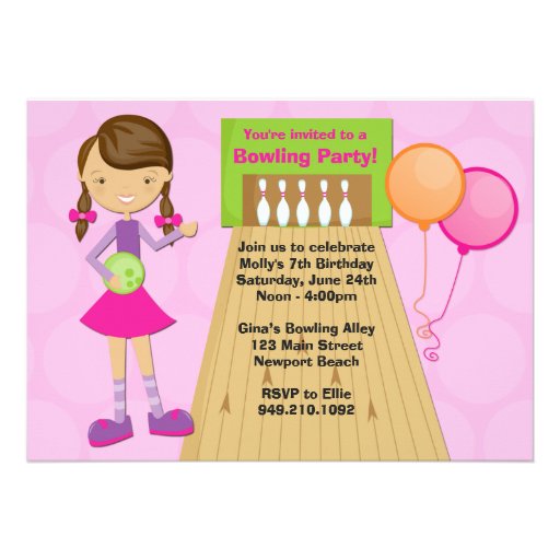 Bowling Party Birthday Invitation for Girl