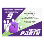 Bowling Party Birthday Purple and Green Invite