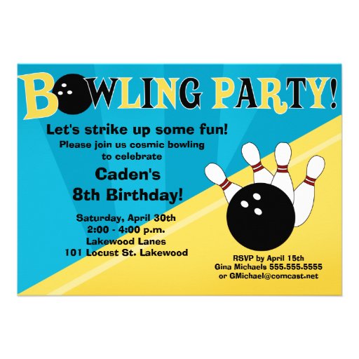 Bowling Party Invitation - Blue and Yellow