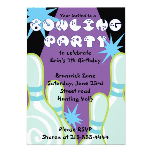 Bowling Party Invitation Happy Birthday Invite Boy