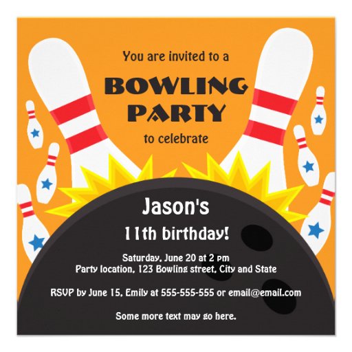 Bowling party invitation with bowling ball