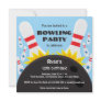 Bowling party invitation with bowling ball, blue