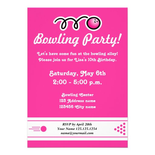 Bowling party invitations for girl's Birthday