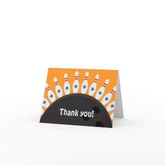 Bowling party thank you note card with pins card