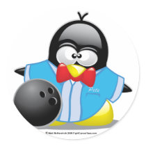 Bowling Penguin Round Stickers