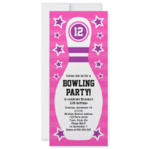 Bowling pin birthday party invitation with stars