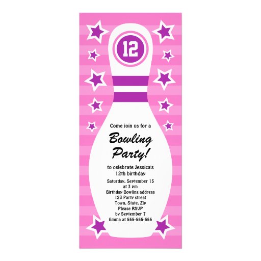 Bowling pin birthday party invitation with stars