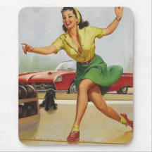 Bowling Pin Up Girl Mouse Pads