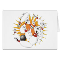 Bowling Pins Strike Cartoon Greeting Cards