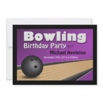 Bowling - Purple Birthday Party Invitations