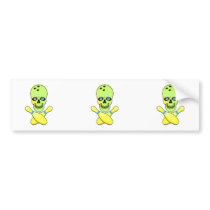 bowling skull and cross pin yellow green bumper sticker